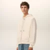 White Cotton Embossed Ami De Coeur Zipped Hoodie