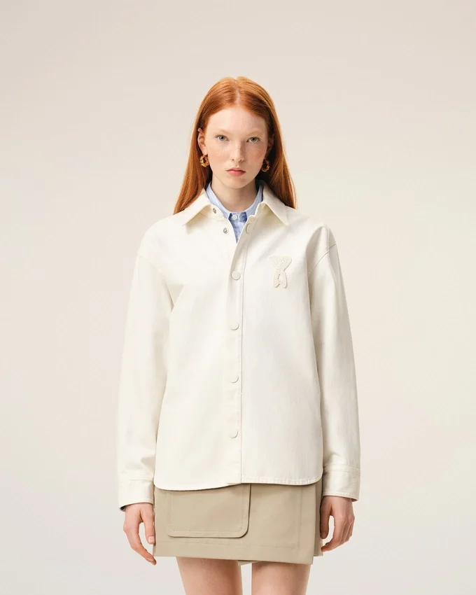 White Cotton Knitted Ami De Coeur Overshirt White Cotton Knitted Ami De Coeur Overshirt