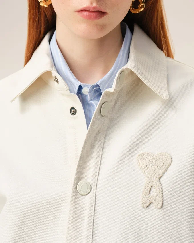 White Cotton Knitted Ami De Coeur Overshirt White Cotton Knitted Ami De Coeur Overshirt