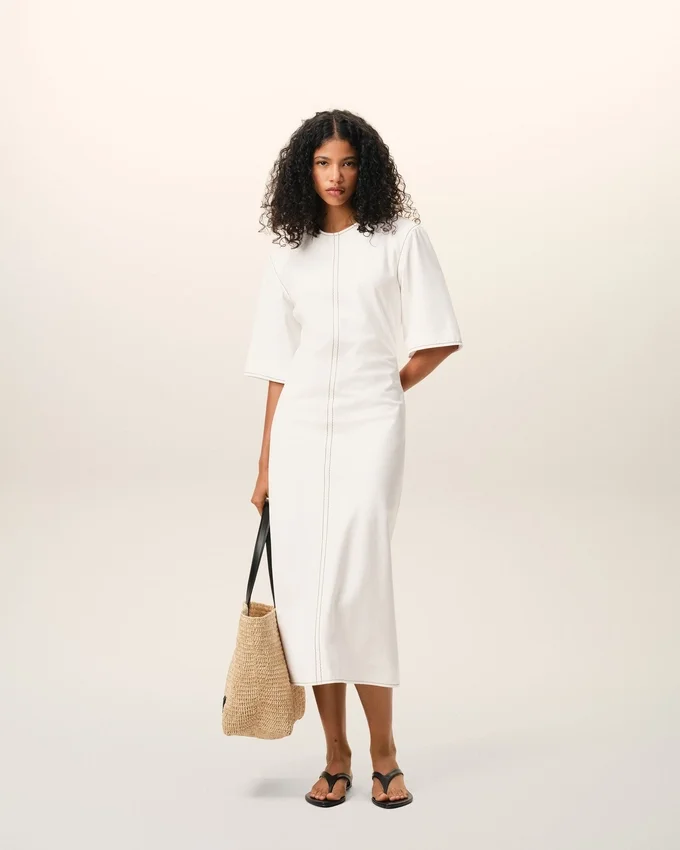 White Cotton Long Fitted Dress White Cotton Long Fitted Dress