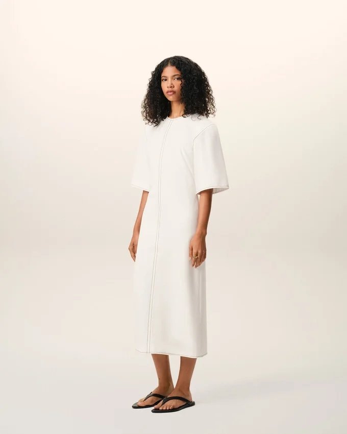 White Cotton Long Fitted Dress White Cotton Long Fitted Dress