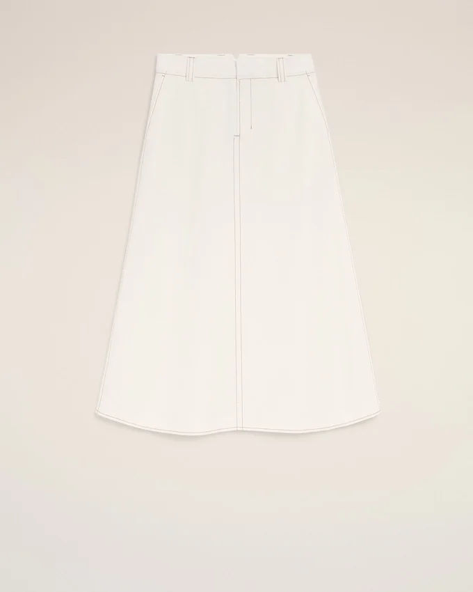 White Cotton Long Trapeze Skirt White Cotton Long Trapeze Skirt