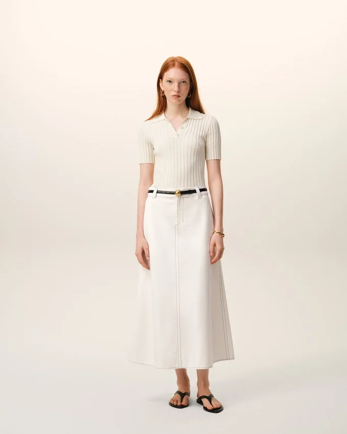 White Cotton Long Trapeze Skirt White Cotton Long Trapeze Skirt