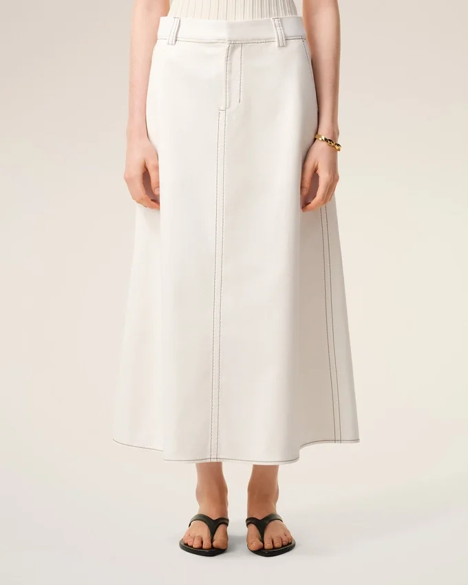 White Cotton Long Trapeze Skirt White Cotton Long Trapeze Skirt