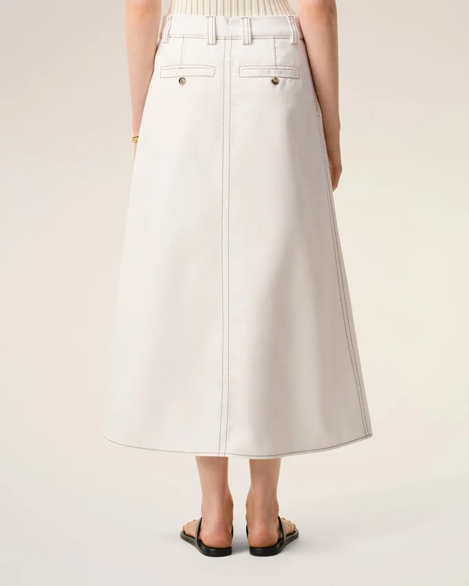 White Cotton Long Trapeze Skirt White Cotton Long Trapeze Skirt