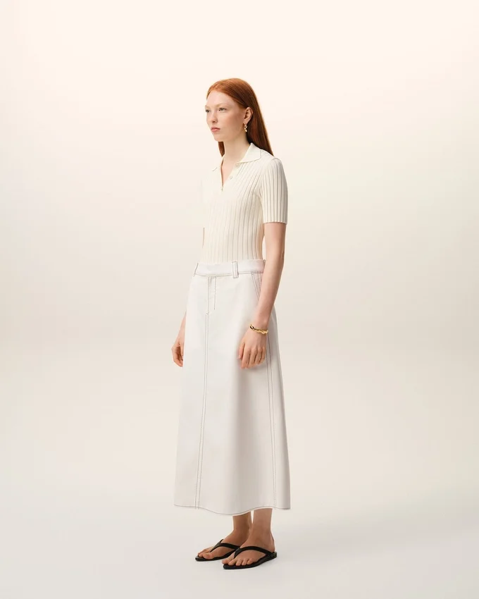 White Cotton Long Trapeze Skirt White Cotton Long Trapeze Skirt
