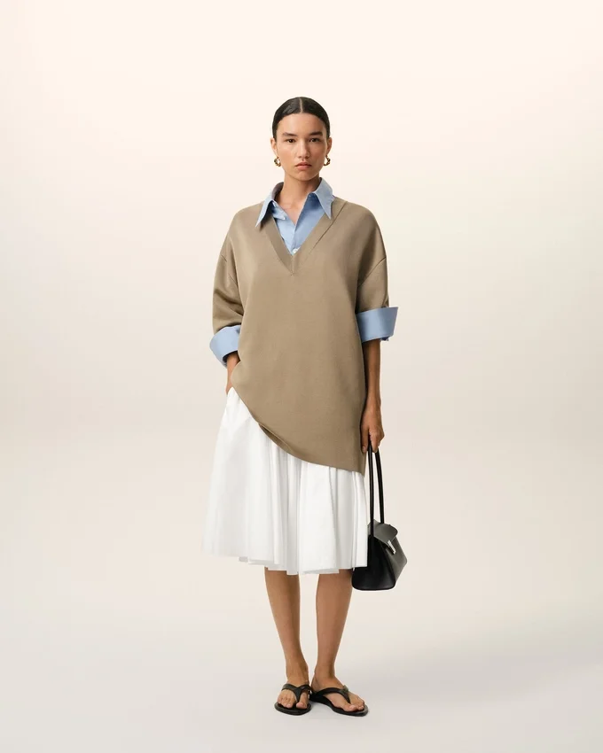 White Cotton Midi Corolla Skirt White Cotton Midi Corolla Skirt