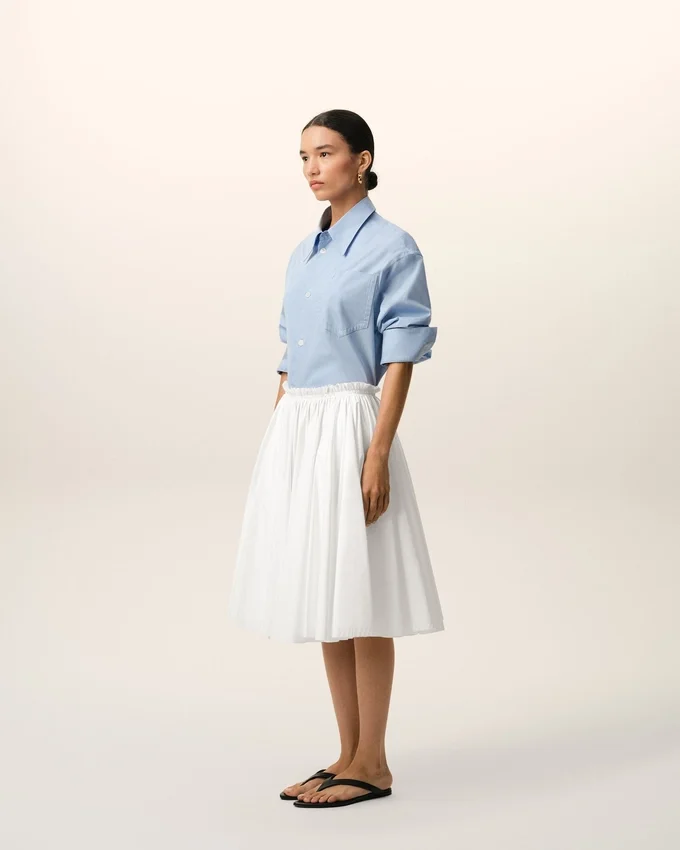 White Cotton Midi Corolla Skirt White Cotton Midi Corolla Skirt