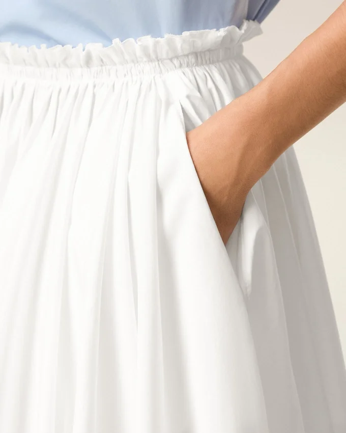 White Cotton Midi Corolla Skirt White Cotton Midi Corolla Skirt