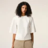 White Cotton Short Sleeves Fitted Top
