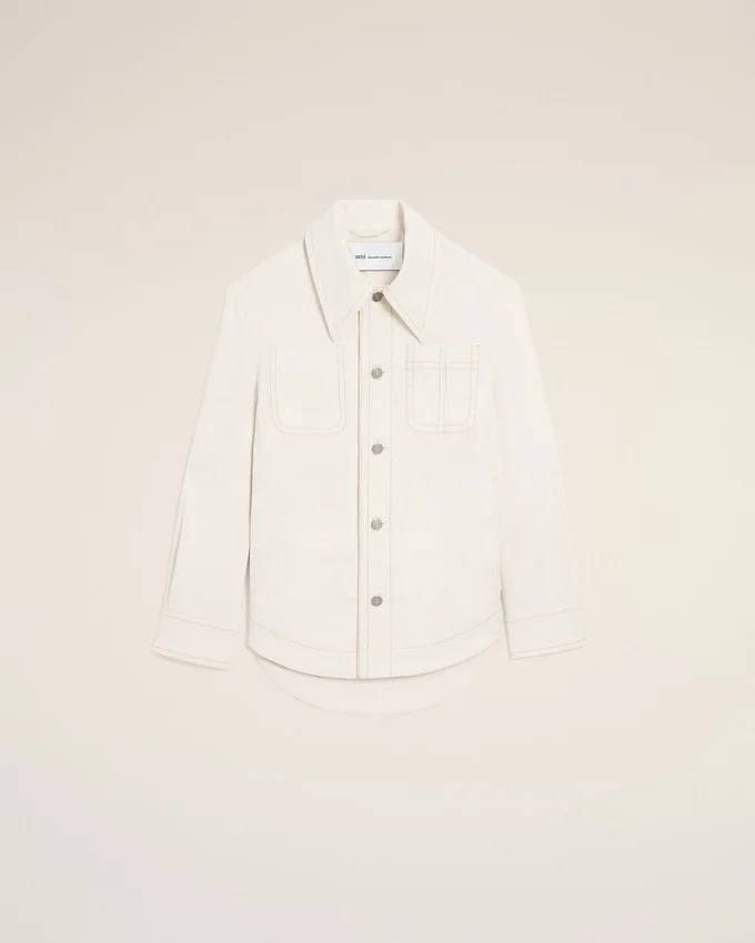 White Cotton Worker Buttoned Jacket White Cotton Worker Buttoned Jacket