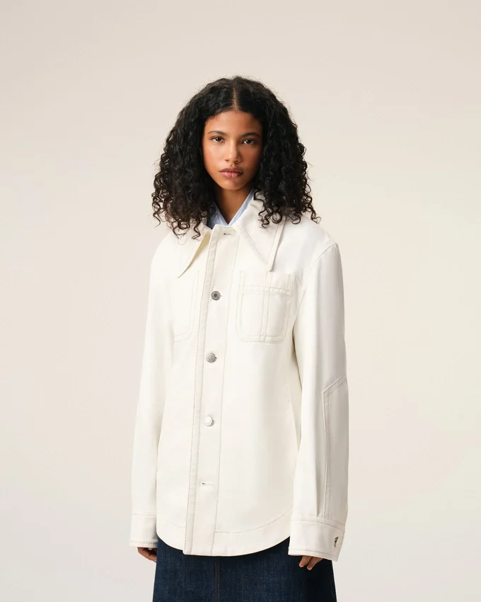 White Cotton Worker Buttoned Jacket White Cotton Worker Buttoned Jacket