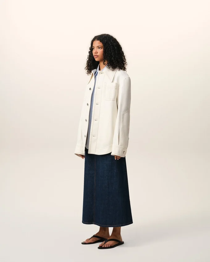 White Cotton Worker Buttoned Jacket White Cotton Worker Buttoned Jacket
