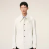 White Cotton Worker Buttoned Jacket White Cotton Worker Buttoned Jacket