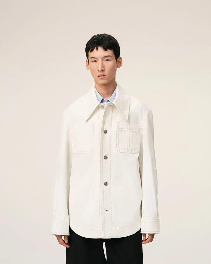 White Cotton Worker Buttoned Jacket White Cotton Worker Buttoned Jacket