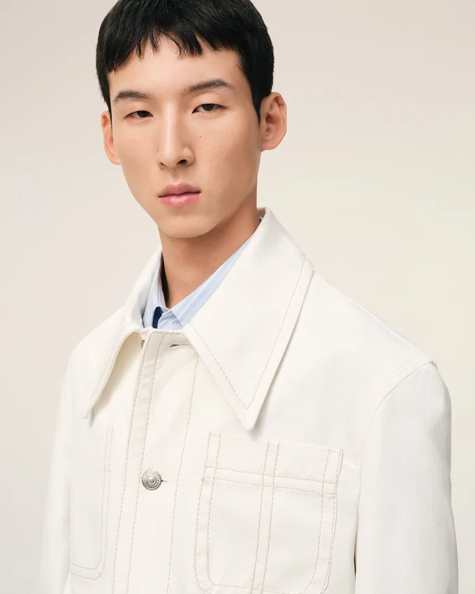 White Cotton Worker Buttoned Jacket White Cotton Worker Buttoned Jacket