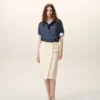 White New Wool Big Buckle Belted Midi Skirt