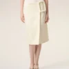 White New Wool Big Buckle Belted Midi Skirt