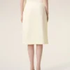 White New Wool Big Buckle Belted Midi Skirt