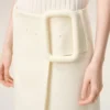 White New Wool Big Buckle Belted Midi Skirt