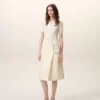 White New Wool Big Buckle Belted Midi Skirt