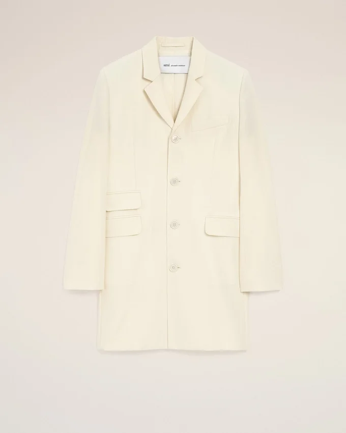 White New Wool Straight Simple Breasted Coat White New Wool Straight Simple Breasted Coat