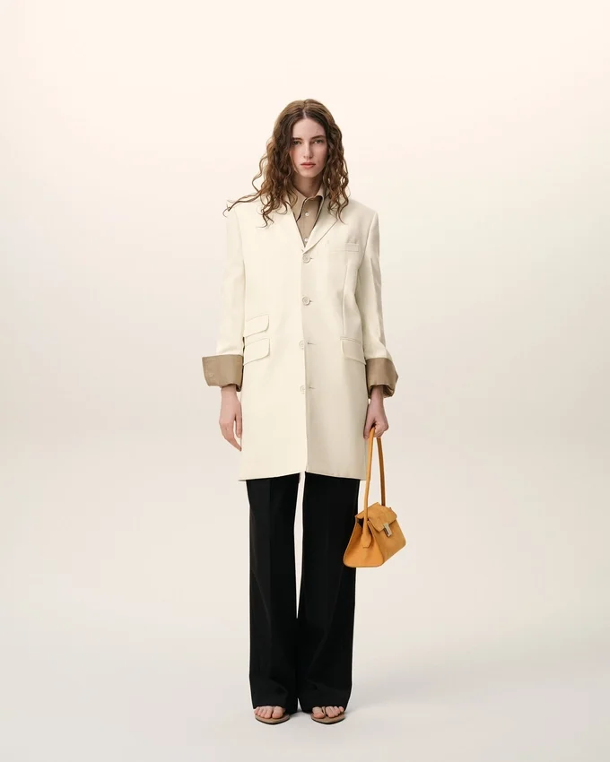 White New Wool Straight Simple Breasted Coat White New Wool Straight Simple Breasted Coat