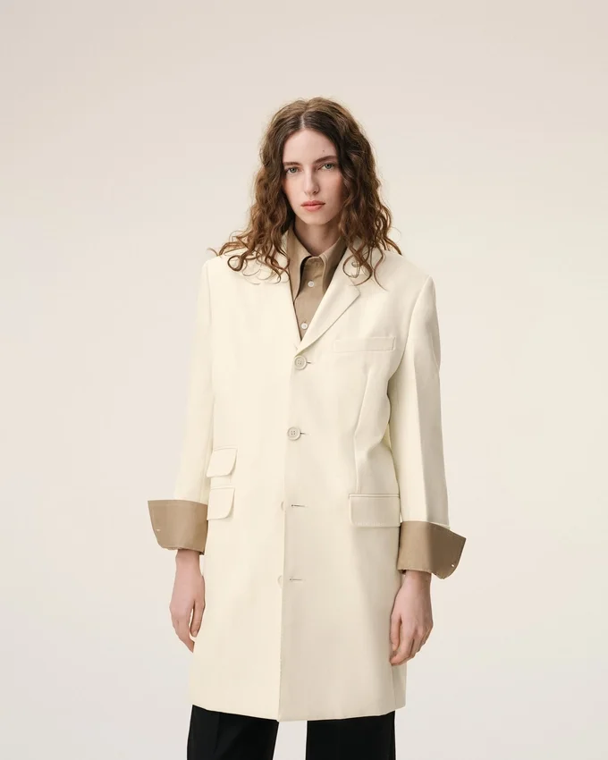 White New Wool Straight Simple Breasted Coat White New Wool Straight Simple Breasted Coat