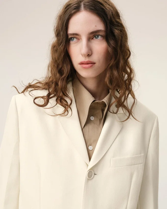 White New Wool Straight Simple Breasted Coat White New Wool Straight Simple Breasted Coat