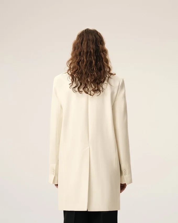White New Wool Straight Simple Breasted Coat White New Wool Straight Simple Breasted Coat