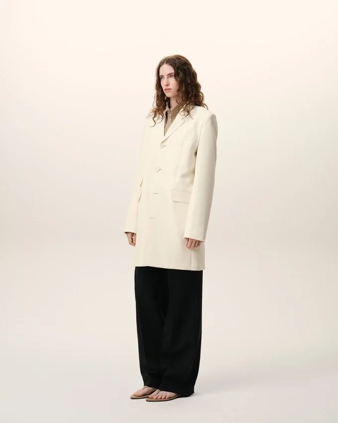 White New Wool Straight Simple Breasted Coat White New Wool Straight Simple Breasted Coat