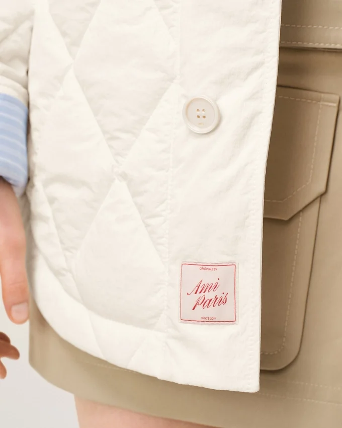 White Nylon Padded Buttoned Jacket White Nylon Padded Buttoned Jacket