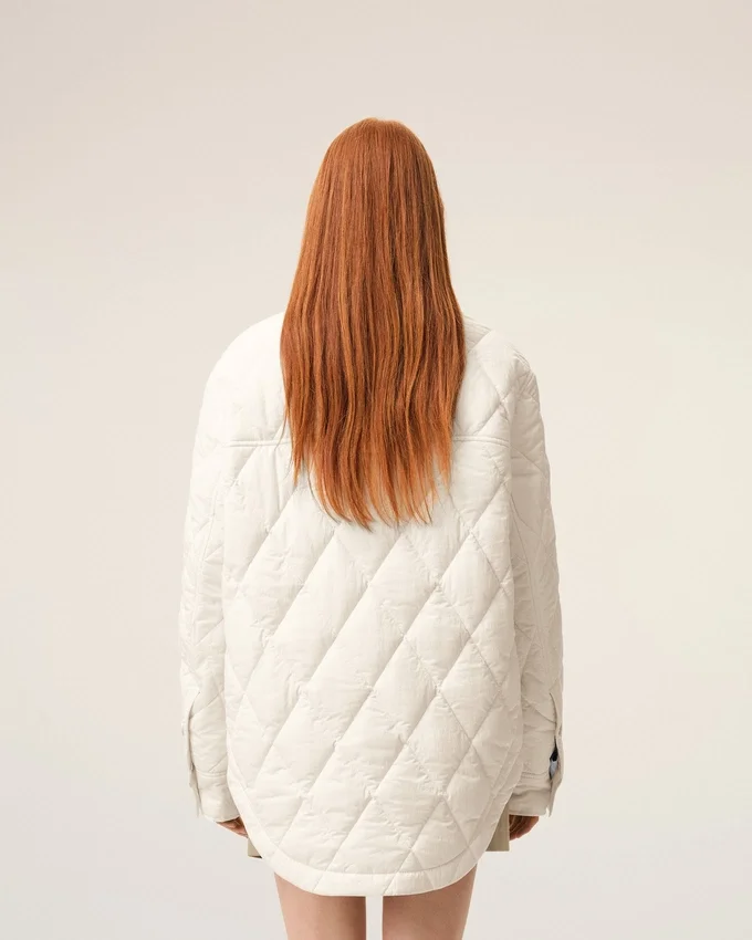 White Nylon Padded Buttoned Jacket White Nylon Padded Buttoned Jacket