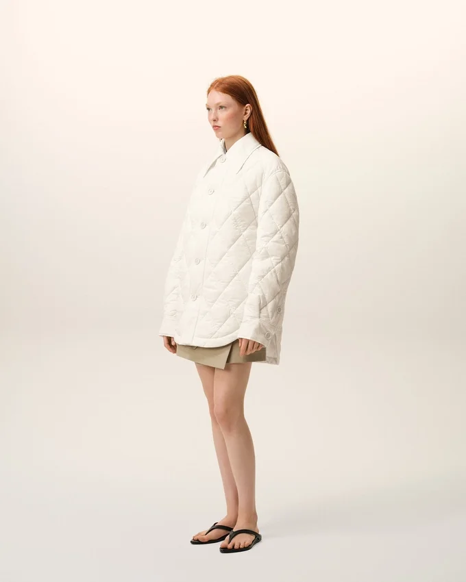 White Nylon Padded Buttoned Jacket White Nylon Padded Buttoned Jacket