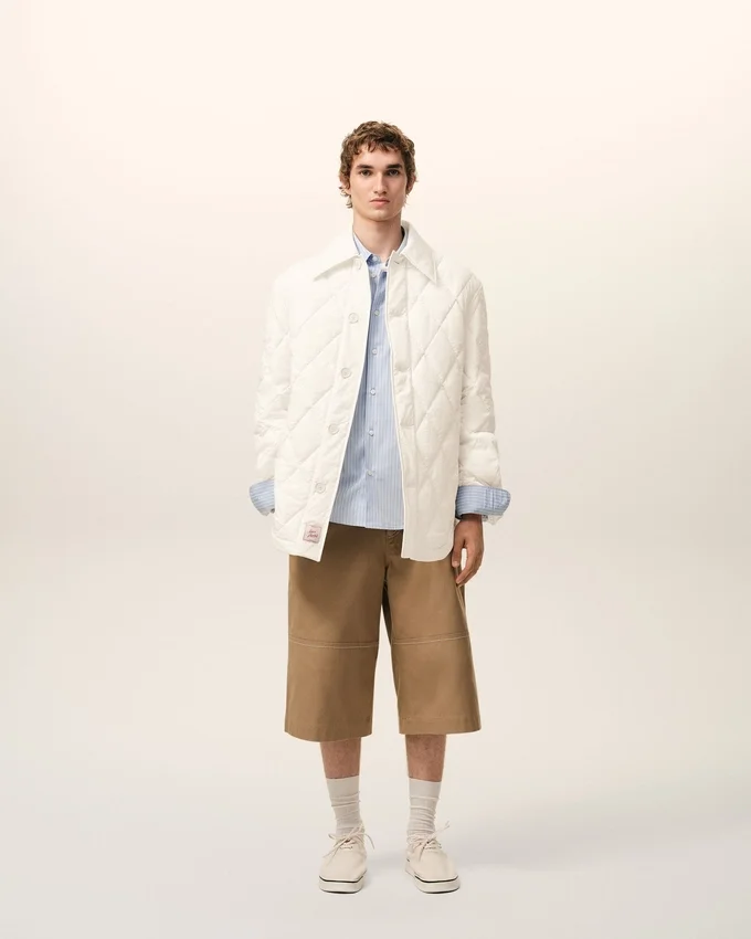 White Nylon Padded Buttoned Jacket White Nylon Padded Buttoned Jacket