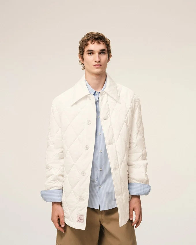 White Nylon Padded Buttoned Jacket White Nylon Padded Buttoned Jacket