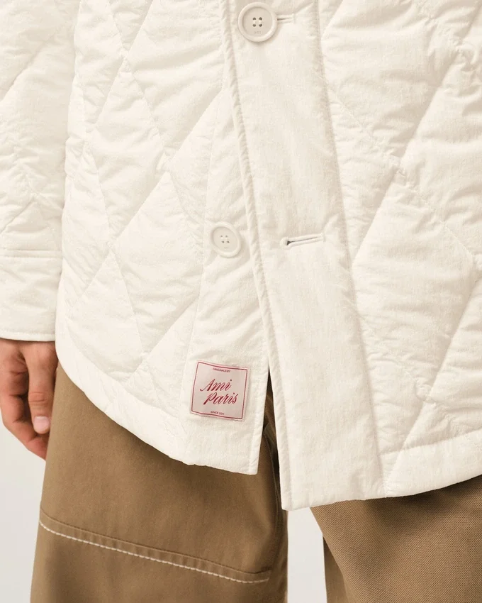 White Nylon Padded Buttoned Jacket White Nylon Padded Buttoned Jacket