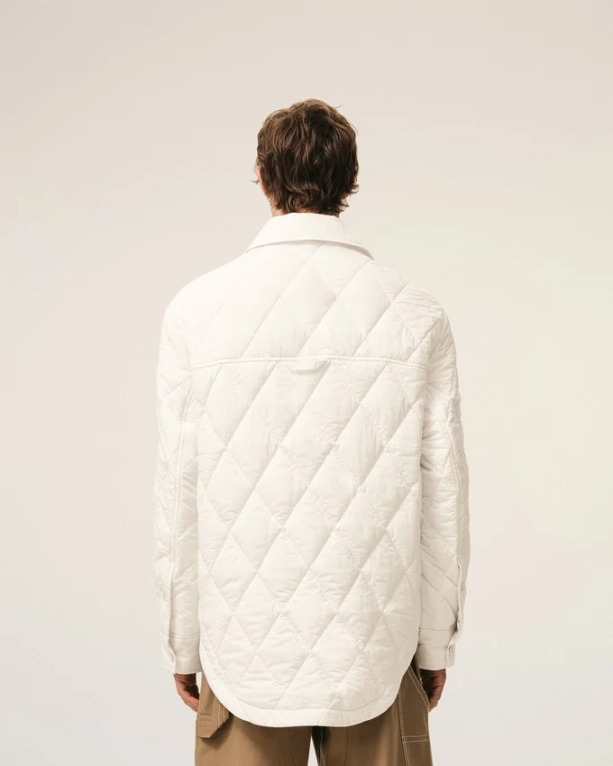 White Nylon Padded Buttoned Jacket White Nylon Padded Buttoned Jacket