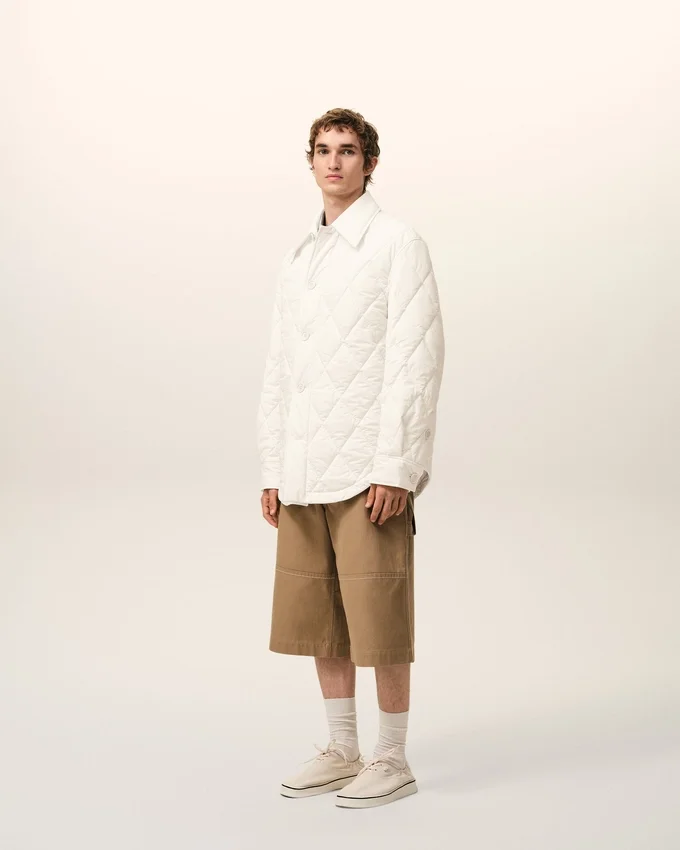 White Nylon Padded Buttoned Jacket White Nylon Padded Buttoned Jacket