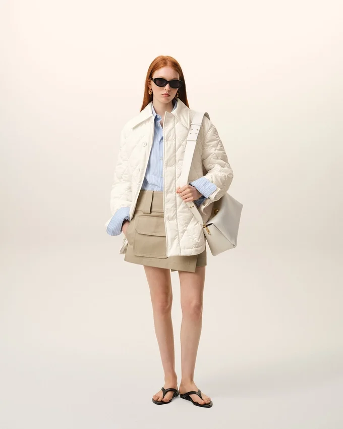 White Nylon Padded Buttoned Jacket White Nylon Padded Buttoned Jacket