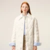 White Nylon Padded Buttoned Jacket White Nylon Padded Buttoned Jacket
