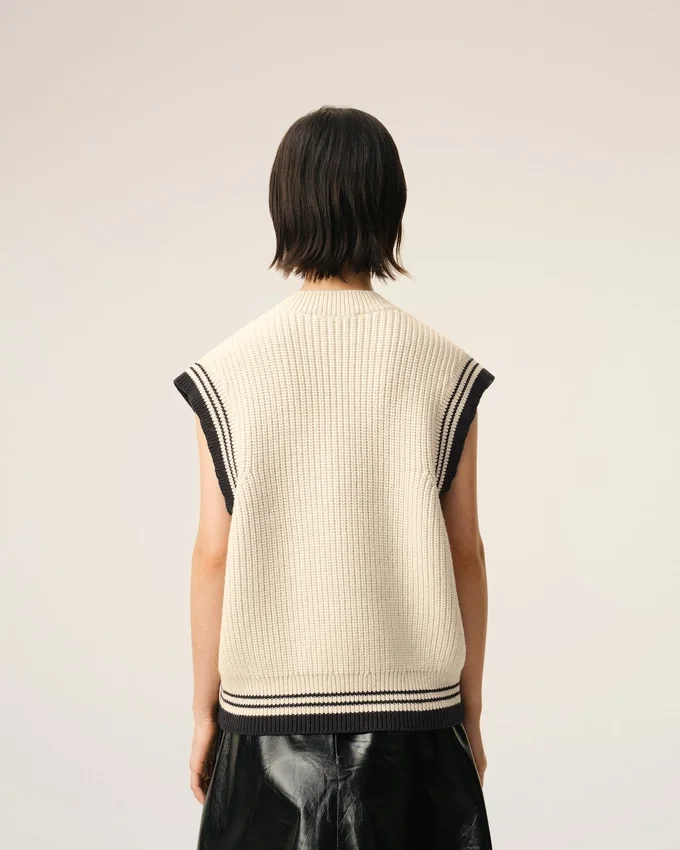 White Ribbed Wool Sleeveless Ami De Coeur Sweater White Ribbed Wool Sleeveless Ami De Coeur Sweater