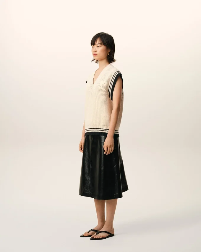 White Ribbed Wool Sleeveless Ami De Coeur Sweater White Ribbed Wool Sleeveless Ami De Coeur Sweater