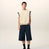 White Ribbed Wool Sleeveless Ami De Coeur Sweater White Ribbed Wool Sleeveless Ami De Coeur Sweater
