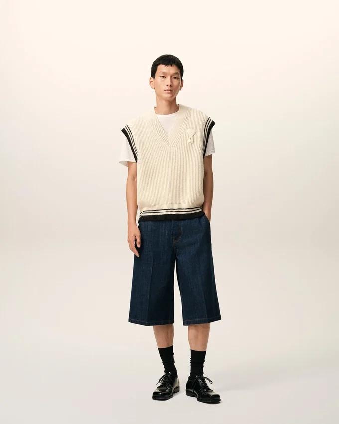 White Ribbed Wool Sleeveless Ami De Coeur Sweater White Ribbed Wool Sleeveless Ami De Coeur Sweater