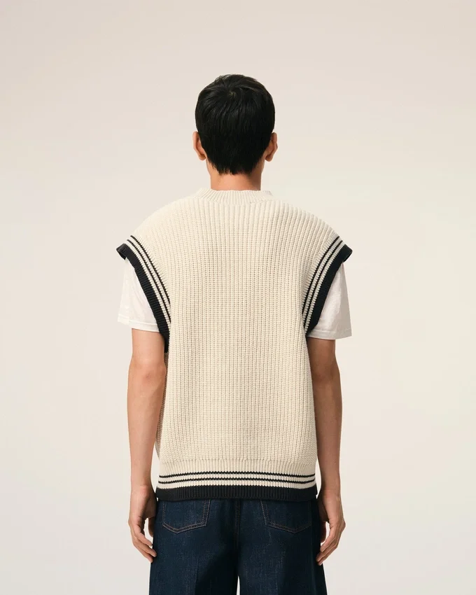 White Ribbed Wool Sleeveless Ami De Coeur Sweater White Ribbed Wool Sleeveless Ami De Coeur Sweater