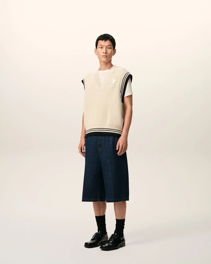 White Ribbed Wool Sleeveless Ami De Coeur Sweater White Ribbed Wool Sleeveless Ami De Coeur Sweater