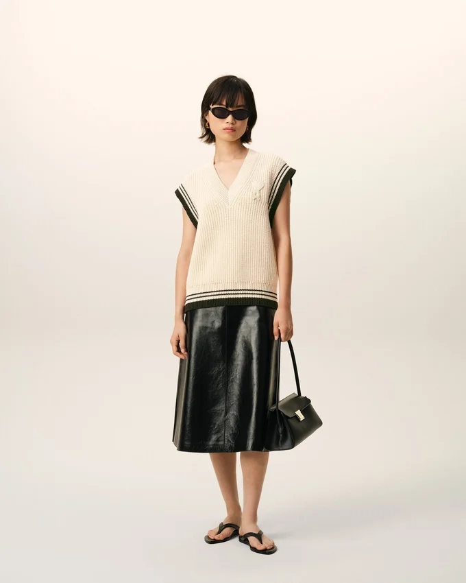 White Ribbed Wool Sleeveless Ami De Coeur Sweater White Ribbed Wool Sleeveless Ami De Coeur Sweater