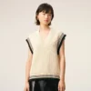 White Ribbed Wool Sleeveless Ami De Coeur Sweater White Ribbed Wool Sleeveless Ami De Coeur Sweater