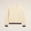 White Ribbed Wool V Neck Ami De Coeur Sweater